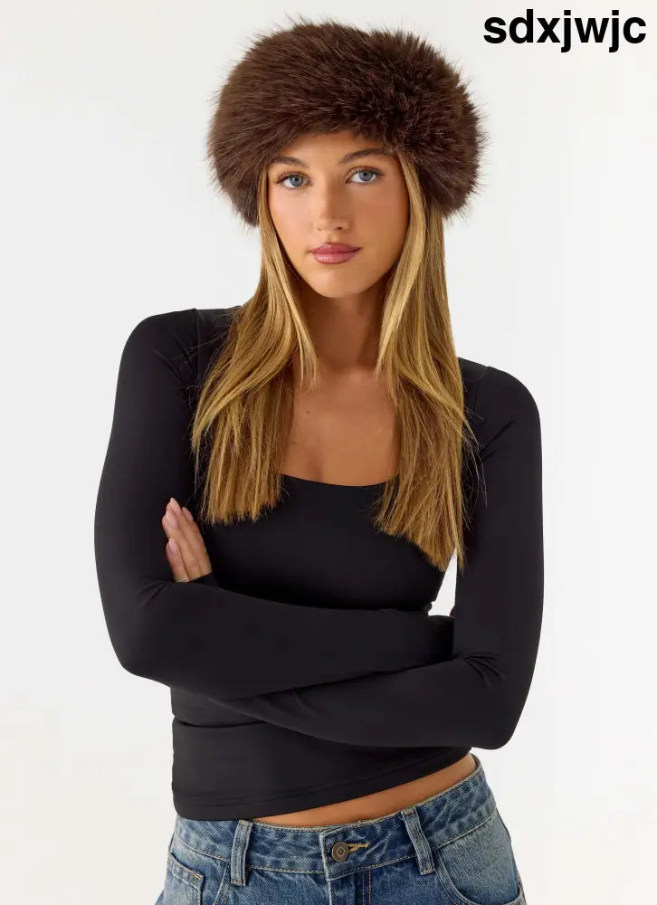 North Pole Faux Fur Headband - Chocolate - Chocolate / One Size - Hair Accessories