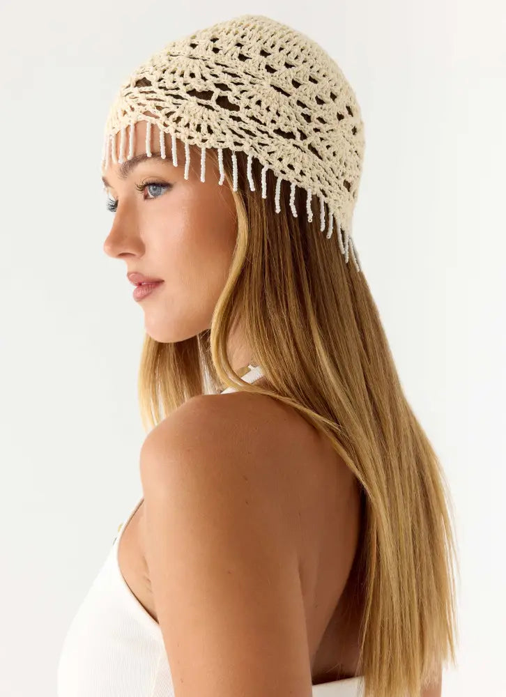 Tangy Twist Crochet Hat - Cream - Cream / One Size - Hair Accessories